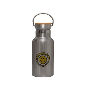 Concarda, Stainless steel metallic thermos flask, silver with a bamboo lid, double-walled, 350ml.