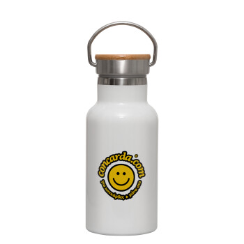 Concarda, Metallic thermos (Stainless steel) White with wooden lid (bamboo), double-walled, 350ml