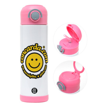 Concarda, Children's hot water bottle, stainless steel, with safety straw, PINK (500ml)