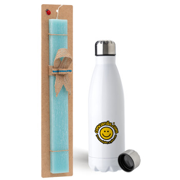 Concarda, Easter Set, metallic stainless steel water bottle (750ml) & aromatic flat Easter candle (30cm) (TURQUOISE)