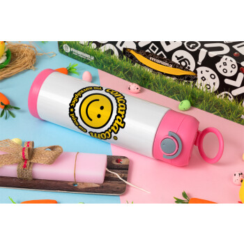 Concarda, Easter candle, Childrens hot water bottle, stainless steel, with safety straw, PINK (500ml)