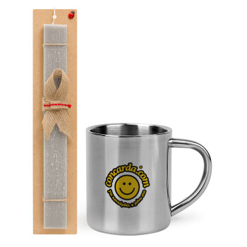 Concarda, Easter Set, metallic thermal cup (300ml) & Easter aromatic flat candle (30cm) (GRAY)