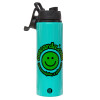 Metallic water bottle with safety lid, 850ml aluminum