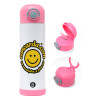 Children's hot water bottle, stainless steel, with safety straw, PINK (500ml)