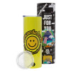 Neon Yellow Travel Tumbler θερμό, μεταλλικό καλαμάκι(Ανωξείδωτο 304 Food grade, BPA free, 600ml)