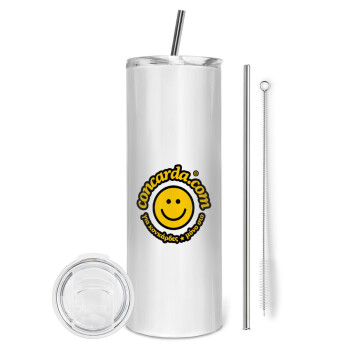 Concarda, Eco friendly ποτήρι θερμό (tumbler) από ανοξείδωτο ατσάλι 600ml, με μεταλλικό καλαμάκι & βούρτσα καθαρισμού