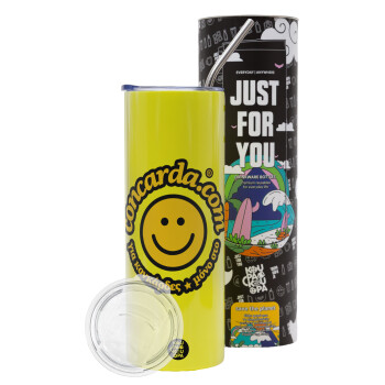 Concarda, Neon Yellow Travel Tumbler, with metal straw (Stainless steel 304 Food grade, BPA free, 600ml)