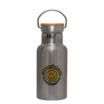 Concarda, Stainless steel metallic thermos flask, silver with a bamboo lid, double-walled, 350ml.