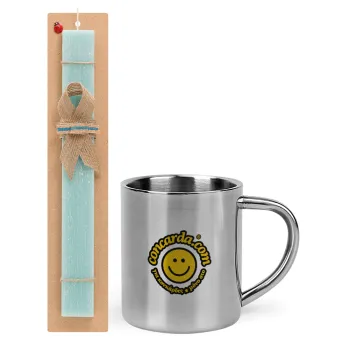 Concarda, Easter Set, metallic thermal cup (300ml) & aromatic flat Easter candle (30cm) (TURQUOISE)