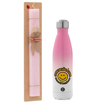 Concarda, Easter Set, Metallic pink/white (Stainless steel) thermos, double-walled, 500ml & aromatic flat Easter candle (30cm) (PINK)