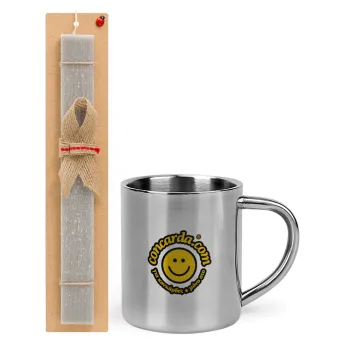 Concarda, Easter Set, metallic thermal cup (300ml) & Easter aromatic flat candle (30cm) (GRAY)