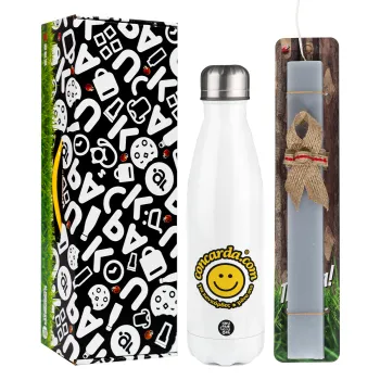 Concarda, Easter candle, metallic white thermos bottle (500ml) & aromatic flat candle (30cm) (GRAY)