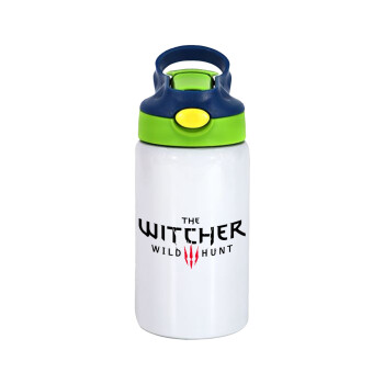 The witcher III wild hunt, Children's hot water bottle, stainless steel, with safety straw, green, blue (350ml)