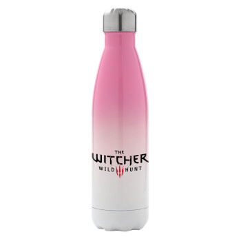 The witcher III wild hunt, Metal mug thermos Pink/White (Stainless steel), double wall, 500ml