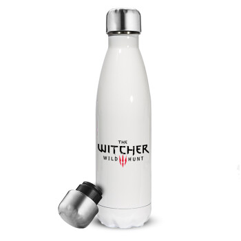 The witcher III wild hunt, Μεταλλικό παγούρι θερμός Λευκό (Stainless steel), διπλού τοιχώματος, 500ml