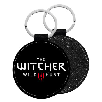 The witcher III wild hunt, Μπρελόκ Δερματίνη, στρογγυλό ΜΑΥΡΟ (5cm)