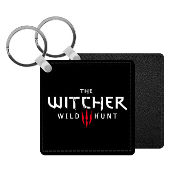 The witcher III wild hunt, Μπρελόκ Δερματίνη, τετράγωνο ΜΑΥΡΟ (5x5cm)