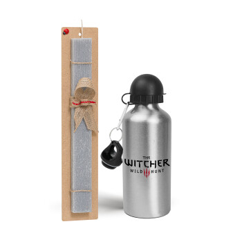 The witcher III wild hunt, Easter Set, metallic silver aluminum water bottle (500ml) & aromatic flat Easter candle (30cm) (GRAY)