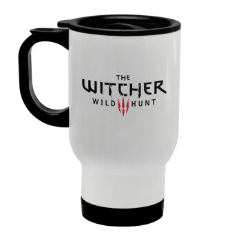 The witcher III wild hunt, Κούπα ταξιδιού ανοξείδωτη με καπάκι, διπλού τοιχώματος (θερμό) λευκή 450ml