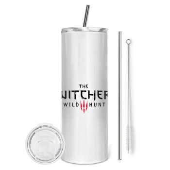 The witcher III wild hunt, Tumbler ποτήρι θερμό από ανοξείδωτο ατσάλι 600ml, με μεταλλικό καλαμάκι & βούρτσα καθαρισμού