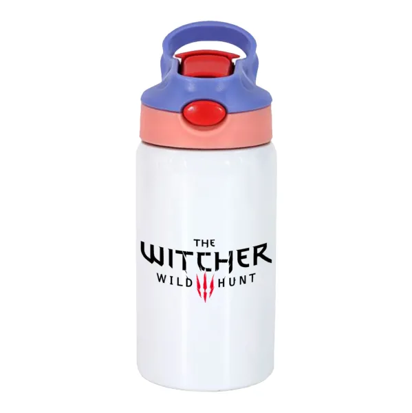 The witcher III wild hunt — Children's hot water bottle, stainless steel, with safety straw, pink/purple (350ml)