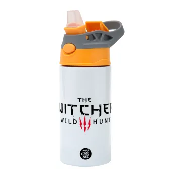 The witcher III wild hunt, Children's hot water bottle, stainless steel, with safety straw, Orange/Grey (360ml) BPA-FREE