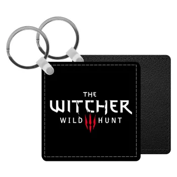 The witcher III wild hunt, Μπρελόκ Δερματίνη, τετράγωνο ΜΑΥΡΟ (5x5cm)