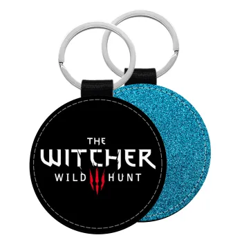 The witcher III wild hunt, Μπρελόκ Δερματίνη, στρογγυλό ΜΠΛΕ (5cm)
