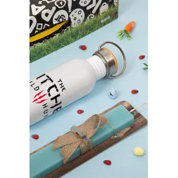 The witcher III wild hunt, Easter Set, metallic silver aluminum water bottle (500ml) & scented flat Easter candle (30cm) (TURQUOISE)