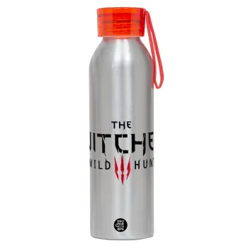 The witcher III wild hunt, Αλουμινένιο Αθλητικό Μπουκάλι 650ml – Ασημί με Κόκκινο Καπάκι και Λουράκι Σιλικόνης