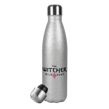 The witcher III wild hunt, Metallic Glitter Silver Thermos Flask (Stainless steel), double-walled, 500ml