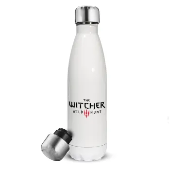 The witcher III wild hunt, Μεταλλικό παγούρι θερμός Λευκό (Stainless steel), διπλού τοιχώματος, 500ml