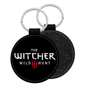 The witcher III wild hunt, Μπρελόκ Δερματίνη, στρογγυλό ΜΑΥΡΟ (5cm)
