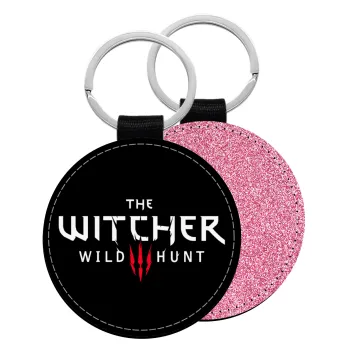 The witcher III wild hunt, Μπρελόκ Δερματίνη, στρογγυλό ΡΟΖ (5cm)