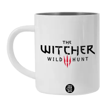 The witcher III wild hunt, Λευκή Ανοξείδωτη Μεταλλική Κούπα 450ml - Διπλού Τοιχώματος 