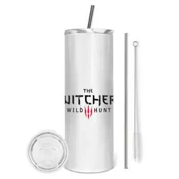 The witcher III wild hunt, Tumbler ποτήρι θερμό από ανοξείδωτο ατσάλι 600ml, με μεταλλικό καλαμάκι & βούρτσα καθαρισμού