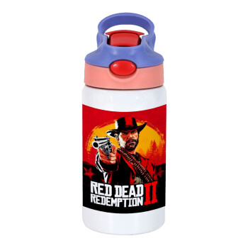 Red Dead Redemption 2, Children's hot water bottle, stainless steel, with safety straw, pink/purple (350ml)