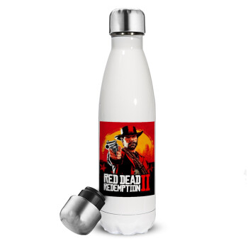 Red Dead Redemption 2, Μεταλλικό παγούρι θερμός Λευκό (Stainless steel), διπλού τοιχώματος, 500ml