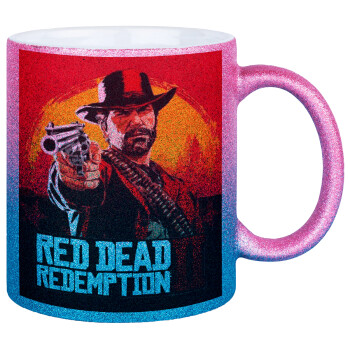 Red Dead Redemption 2, Κούπα Χρυσή/Μπλε Glitter, κεραμική, 330ml