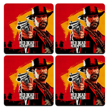 Red Dead Redemption 2, ΣΕΤ 4 Σουβέρ ξύλινα τετράγωνα (9cm)