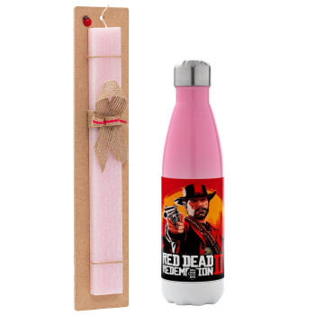 Red Dead Redemption 2, Πασχαλινό Σετ, Μεταλλικό παγούρι θερμός Ροζ/Λευκό (Stainless steel), διπλού τοιχώματος, 500ml & πασχαλινή λαμπάδα αρωματική πλακέ (30cm) (ΡΟΖ)