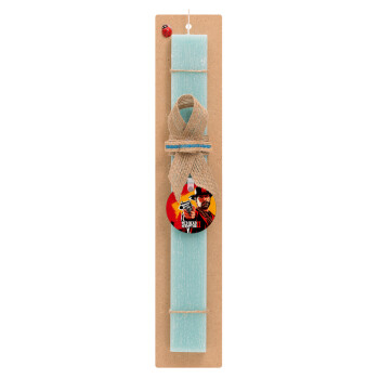 Red Dead Redemption 2, Easter Set, wooden keychain & aromatic flat Easter candle (30cm) (TURQUOISE)