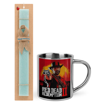 Red Dead Redemption 2, Πασχαλινό Σετ, μεταλλική κούπα θερμό (300ml) & πασχαλινή λαμπάδα αρωματική πλακέ (30cm) (ΤΙΡΚΟΥΑΖ)