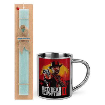Red Dead Redemption 2, Easter Set, metallic thermal cup (300ml) & aromatic flat Easter candle (30cm) (TURQUOISE)