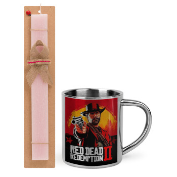 Red Dead Redemption 2, Πασχαλινό Σετ, μεταλλική κούπα θερμό (300ml) & πασχαλινή λαμπάδα αρωματική πλακέ (30cm) (ΡΟΖ)