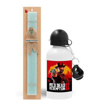 Red Dead Redemption 2, Easter Set, metallic aluminum water bottle (500ml) & scented flat candle (30cm) (TURQUOISE)