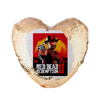 Red Dead Redemption 2, Μαξιλάρι καναπέ καρδιά Μαγικό Χρυσό με πούλιες 40x40cm περιέχεται το  γέμισμα