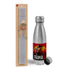 Easter Set, metallic Inox water bottle (750ml) & aromatic flat Easter candle (30cm) (GRAY)