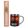 Easter Set, metallic thermal cup (300ml) & aromatic flat Easter candle (30cm) (PINK)