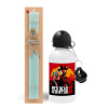 Easter Set, metallic aluminum water bottle (500ml) & scented flat candle (30cm) (TURQUOISE)